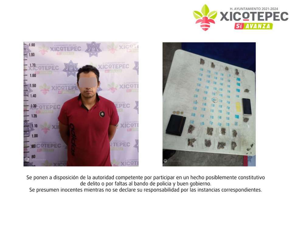 Detiene Policía Estatal a presunto narcomenudista en Xicotepec.
