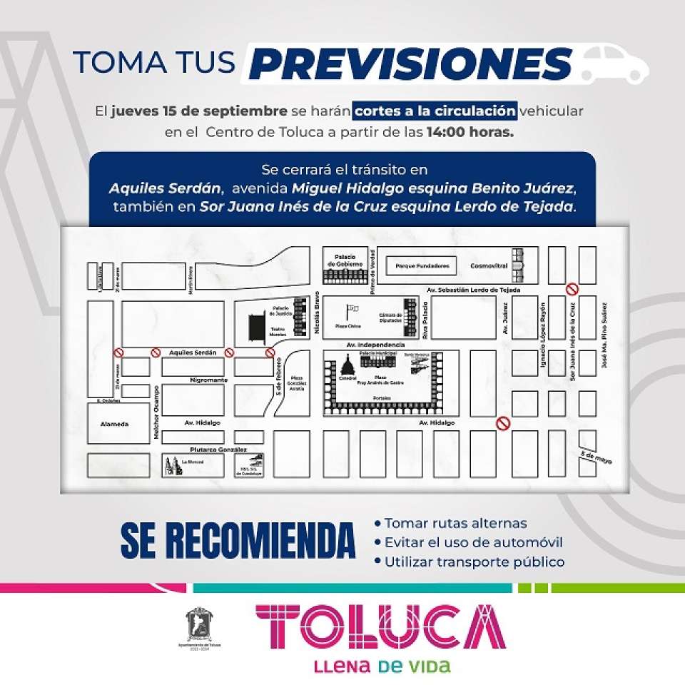 Listo el dispositivo de seguridad y vialidad para los festejos patrios en Toluca