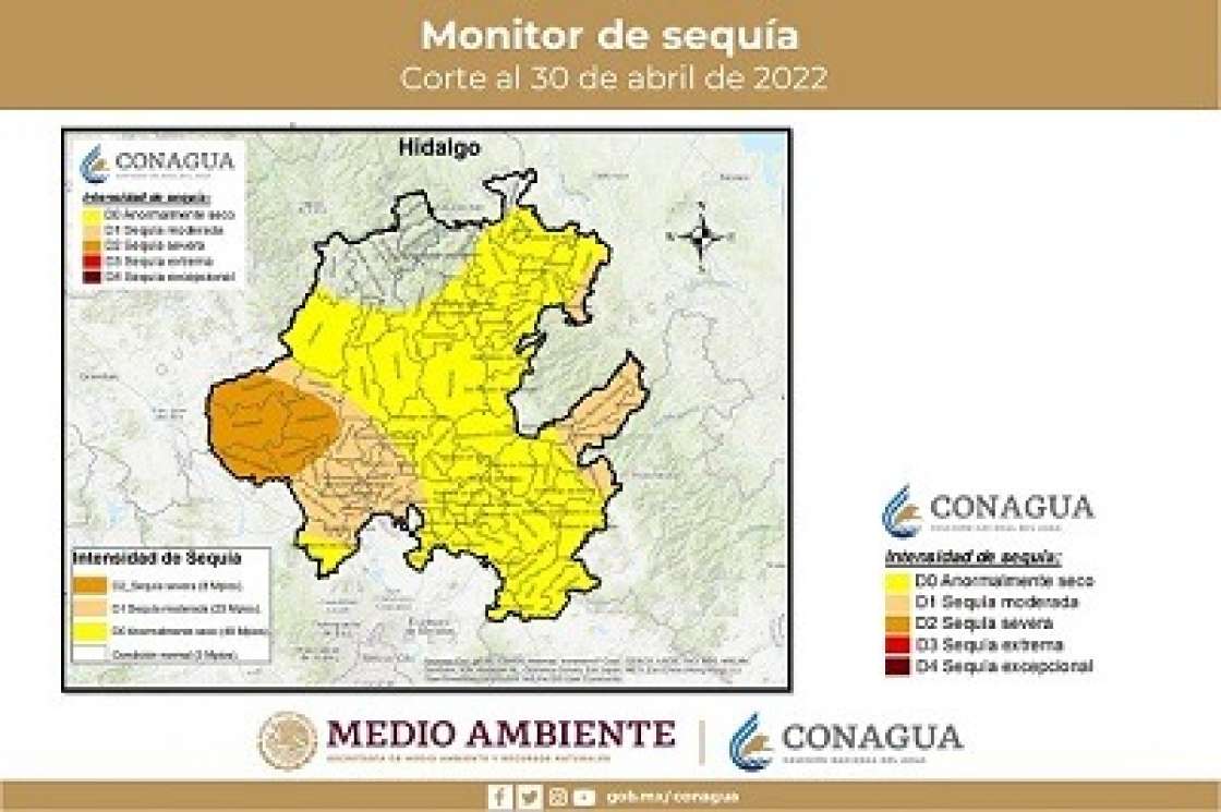Ocho municipios de Hidalgo, en sequía severa