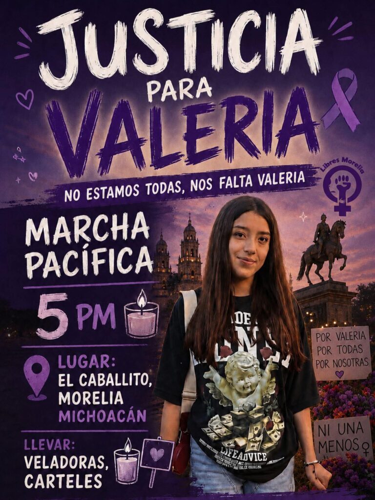 Convocan a marcha ciudadana en Morelia para exigir justicia por Valeria